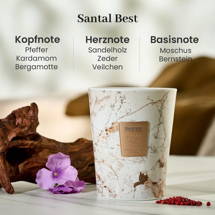 Ароматизована свічка M&SENSE велика Чорні ароматизовані свічки у склянці Ароматизована свічка з натурального соєвого воску Розслаблююча ароматерапія Подарунок для жінок та чоловіків, Різдво Час горіння 75 годин та 2 ґноти (Сантал, 990 г)