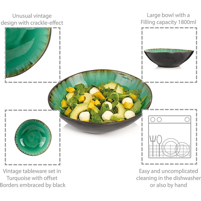 Співачка Набір мисок для макаронних виробів Palm Beach, 4 шт. и, миска для миски, унікальний дизайн, розширюється 1200 мл (салатник )