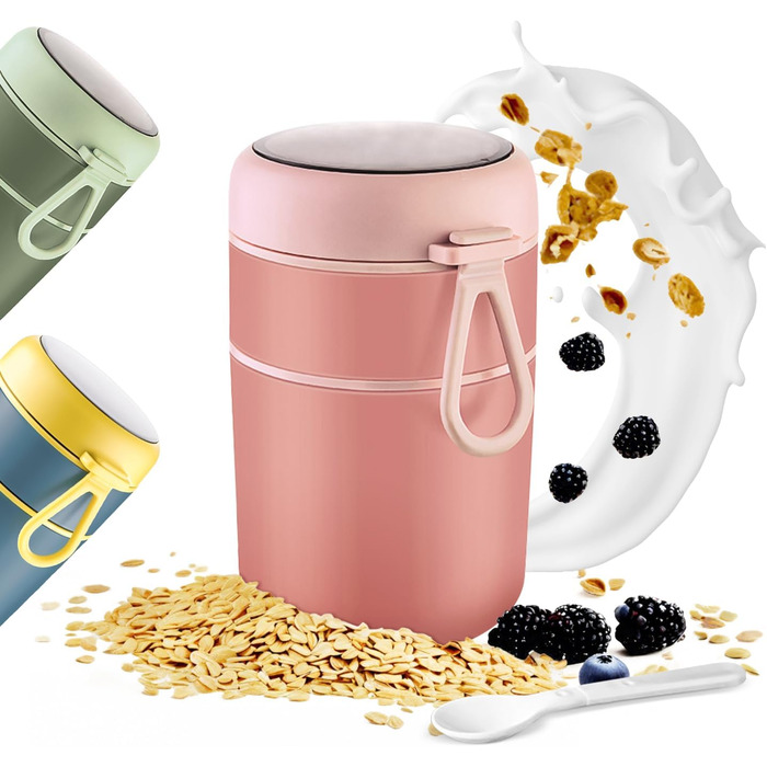 Стаканчик для пластівців 810 мл із складаною ложкою, рожевий ETOPER