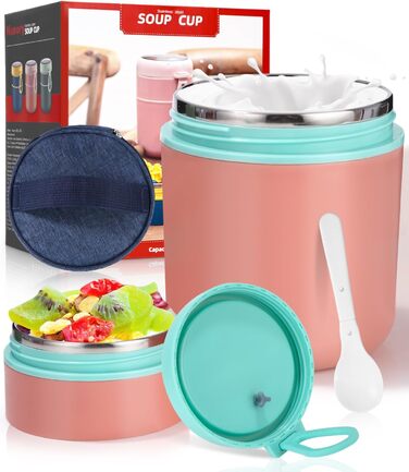 Стаканчик для пластівців 710 мл із складаною ложкою, рожевий Nuxory