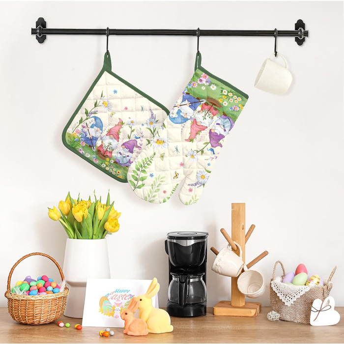 Набір з 2 різдвяних рукавиць для духовки та підставки для каструлі Arquiel, 100 бавовняні кулінарні рукавички, термостійкі кухонні рукавички для приготування їжі, різдвяні подарунки для жінок (гном, рукавичка для духовки підставка для каструлі)