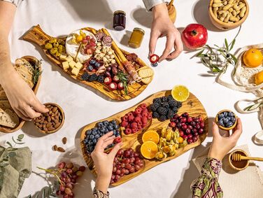 Дошка для стейків з оливкового дерева, дошка з оливкового дерева Обробна дошка, дерев'яна дошка, дошка для сервірування, дошка для сніданку, сирна дошка сільська довжиною приблизно від 40 до 43 см, товщиною приблизно 2 см (40-43 см, набір з 2 рустикальних