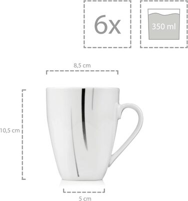 СПІВАЧКА Порцеляновий столовий сервіз Bilgola Black Lines, набір посуду з 18 предметів на 6 персон, набір тарілок, квадратний (кавова кружка 6 шт.)