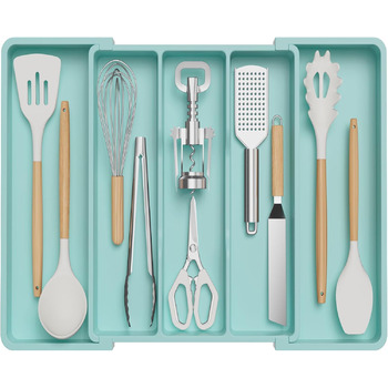 Органайзер для столових приборів 57 х 38 см для шухляд, 5 відділень, бірюзовий Lifewit