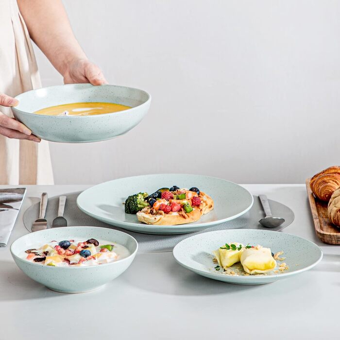 Столовий сервіз з керамограніту, ванкассо 32 предмети Карстовий комбінований сервіз з фаянсу, набір посуду у вінтажному вигляді для 4-12 осіб (Sabine-lg, посуд для 4 осіб)