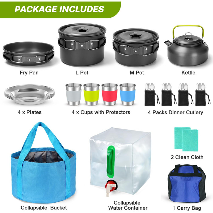 Набор посуды для кемпинга на 4 человека, 29 предметов Odoland