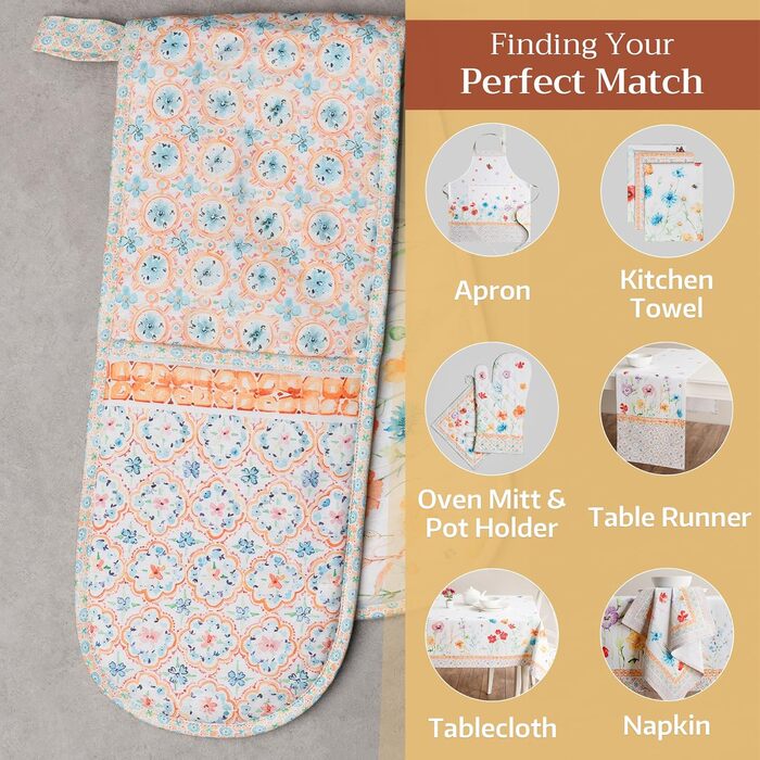 Рукавички для духовки Maison d&39 Hermine, Прихватки для каструль, 100 бавовна, термостійкі кухонні рукавички, рукавички для духовки (19 см x 33 см) та прихватки для каструль (20 см x 20 см) для приготування їжі, Морзін - Рукавички для духовки на День под