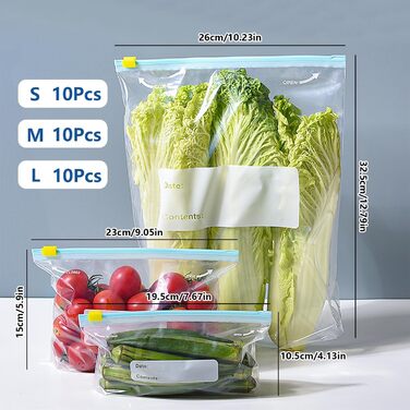 Вакуумні пакети 30 пакетів 10,5 х 19,5/15 х 23/ 32,5 х 26 см ZDNT