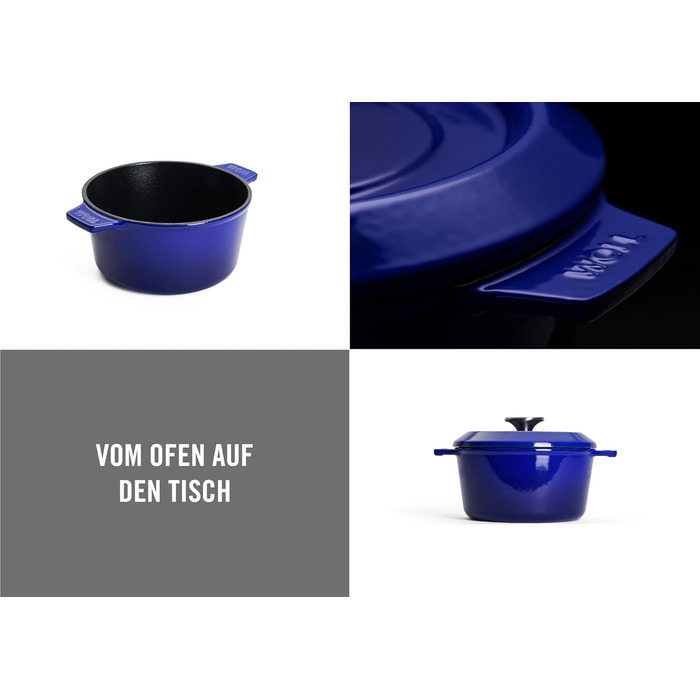 Чавунна каструля Ø 24 см, синього кольору, з кришкою та силіконовими ручками емальований чавун, підходить для індукції та духовки для всіх типів плит Ø 24 см, висота 11 см, 4,2 літра (синя, Ø 20 см, 11 см, 2,8 літра)