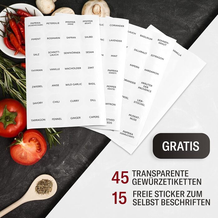 Набір з 18 баночок для спецій зі стійкою 30 x 8,5 х 19 см на 3 полиці Vomeno