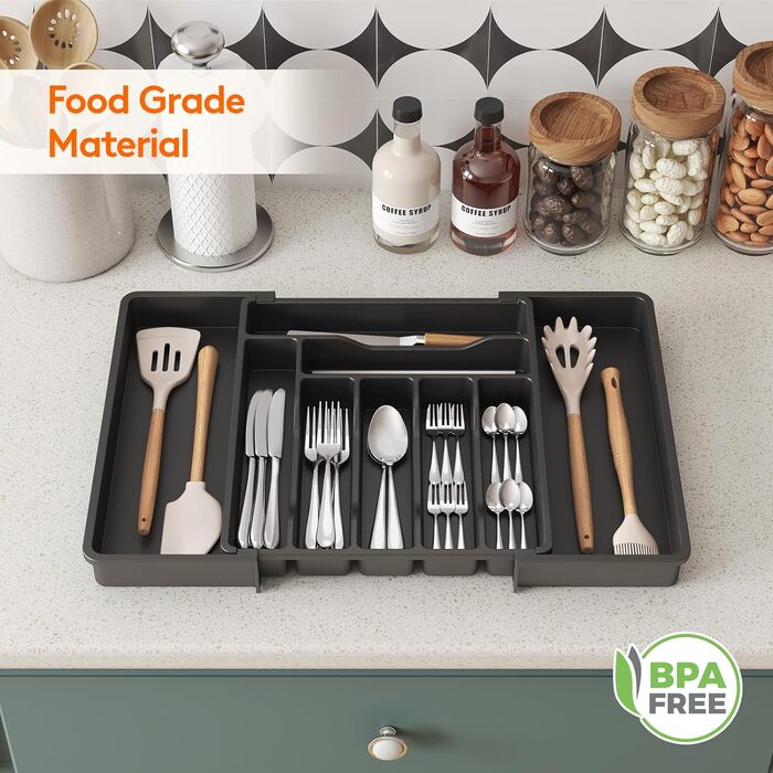 Органайзер для столових приборів 57 х 38 см для шухляд, 9 відділень, чорний Lifewit