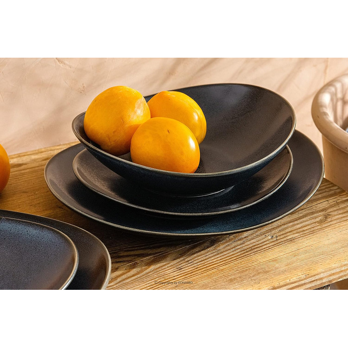Набор посуды Combi на 6 персон - TIME BLACK Набор тарелок для микроволновой печи Modern 18 шт. - Можно мыть в посудомоечной машине Твердый фарфоровый сервиз - Обеденная тарелка Тарелка для завтрака Суповая чашка 18 шт. (Черный / Графитовый / Темно-синий, 