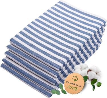 Набір кухонних рушників ZOLLNER із 5 бавовняних рушників 50x70 см вбираючі та міцні кухонні рушники можна прати до 60C у смужку якість для громадського харчування сертифіковано Oeko-Tex (синій)