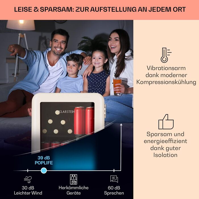 Міні-холодильник зі скляними дверцятами 48 л кремовий Klarstein