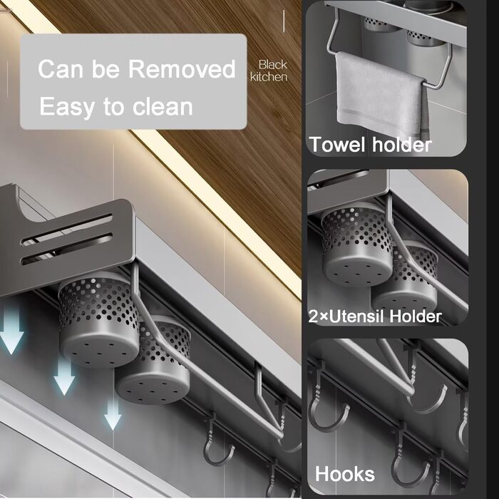 Настінний органайзер для кухонного приладдя 40 см сірий FYHTC