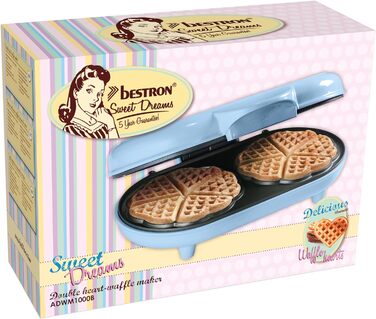 Подвійна вафельниця Bestron для класичних вафель у вигляді серця, вафельниця у вигляді серця з легким і антипригарним покриттям для випічки, ідеально підходить для дитячих днів народження, Великодня та Різдва, колір (синій)