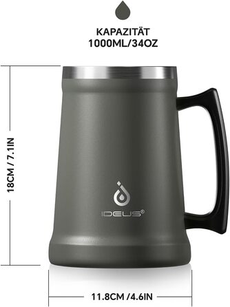 Термокухоль для пива 1 л сірий Ideus