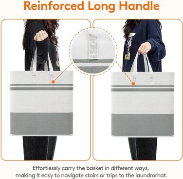 Кошик для білизни Lifewit з 2 предметів 60 л Мішок для білизни, Ящик для білизни Контейнер для білизни Збірник білизни Комод для білизни Кошики для білизни для квартири, гуртожитку, Караван Пральня, сірий і білий 2 x 60 л