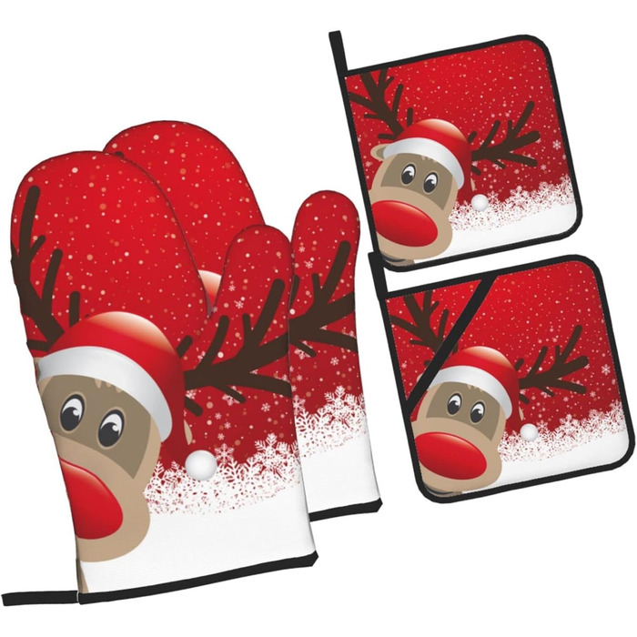 Рождественский набор из 2 прихваток и 2 перчаток для духовки, 4 предмета, красный AAPIKA