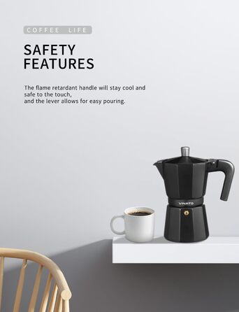 Кавоварка для еспресо на 6 чашок, чорна VINATO