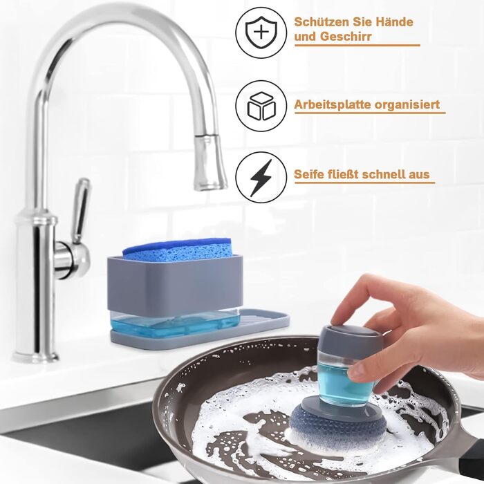 Диспенсер для миючого засобу для кухонної раковини з тримачем для губки HvOvMvE