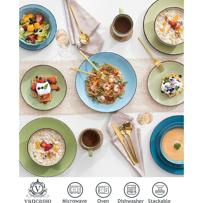 Комбінований сервіз vancasso, набір посуду Navia з кераміки, обідній сервіз із 32 предметів, вінтажний зовнішній вигляд, дизайн природи (набір із 48 предметів, Navia-14)