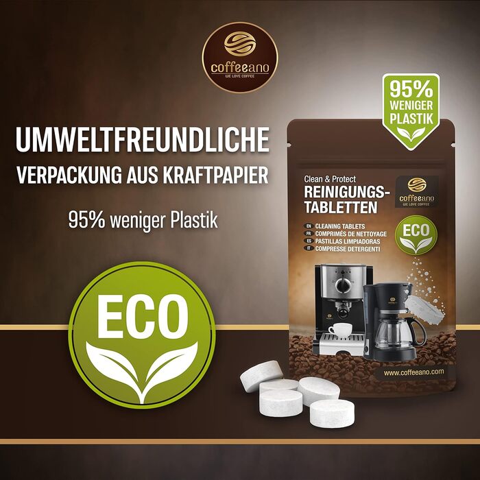 Таблеток для чищення повністю автоматичних кавоварок Jura, Siemens, серії EQ, Delonghi, Krups, Bosch, Miele, Melitta, WMF - таблетки для чищення Coffeeano для всіх типів і марок кавоварок, 250 таблеток (1 упаковка) (ECO, 80 таблеток (1 упаковка)), 250