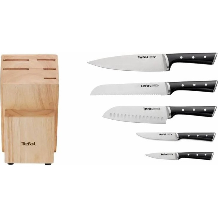Tefal Набір ножів Ice Force, 5 пр., з дерев'яною колодкою, нержавіюча сталь, плаcтик, чорний