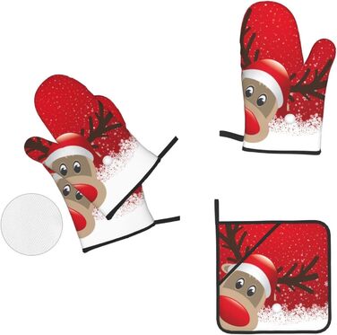 Рождественский набор из 2 прихваток и 2 перчаток для духовки, 4 предмета, красный AAPIKA