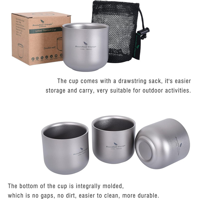 Набір чашок титанових для кемпінгу 125 мл iBasingo