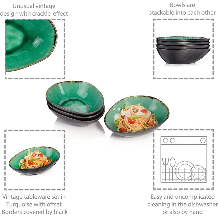 Співачка Набір мисок для макаронних виробів Palm Beach, 4 шт. и, миска для миски, унікальний дизайн, розширюється 1200 мл, макарони 4 шт.