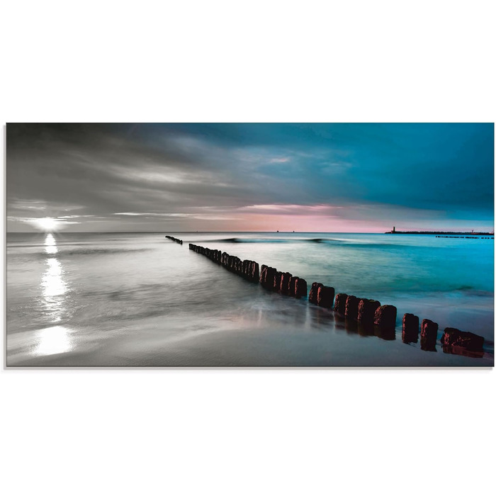 Настінний декор ARTland скляні картини настінна картина скляна картина цільна 40x40 см квадрат пляж море сонце Кариби природа пейзаж узбережжя схід сонця морський S7LE (Пляж Балтійського моря, 60Д x 30Ш см)