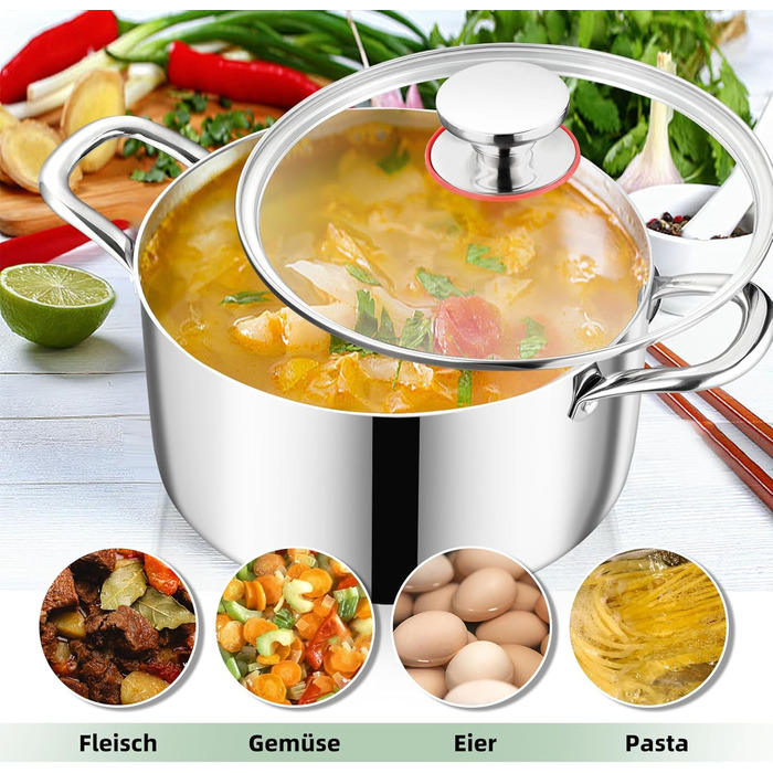 Каструля 3,3 л з нержавіючої сталі зі скляною кришкою 20 см Onader