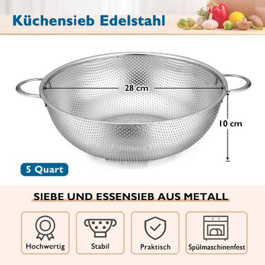 Набор дуршлагов Herogo из 3 шт., кухонный дуршлаг из нержавеющей стали с ручками, микроперфорированное ситечко для капель, металлический кухонный дуршлаг для слива и тренировки лапши, риса, фруктов, овощей, можно мыть в посудомоечной машине, 16 см / 22 см