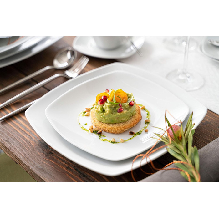 ПЕВЕЦ Набор тарелок Striking 18 предметов, набор фарфоровой посуды на 6 персон, сейф для посудомоечной машины, столовая посуда с обеденными тарелками и глубокими тарелками, квадратная посуда белая, столовый сервиз современный столовый сервиз 18 предметов