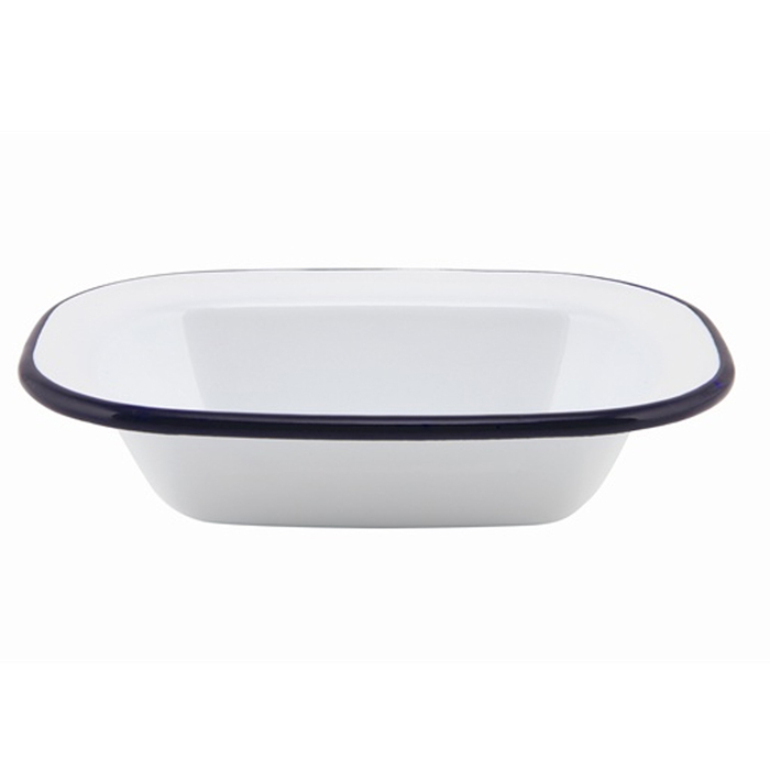 Страва емальована, 18х13, 5х4 см біла з синім обідком, GenWare