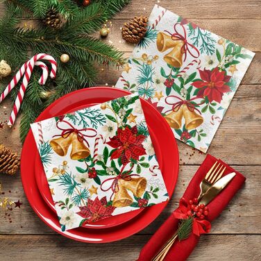 Серветки 3-шарові (33 x 33 см) 20 шт. Різнокольорові паперові серветки, ідеальні для різдвяного столу Серветки - Різдво, зима, зірки, сніг, сніговики (Ботанічне Різдво)