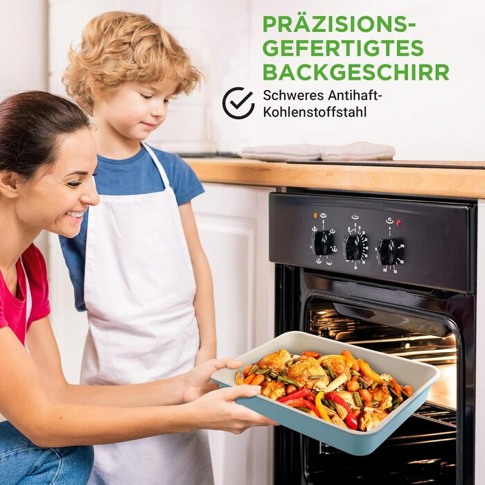 Набір листів для випікання NutriChef із 6 предметів з антипригарним покриттям, прямокутна форма для брауні, піци, печива та тортів, деко для духовки, придатне для миття в посудомийній машині, квадратна сталева форма для торта, лист для тіста (бірюзовий)