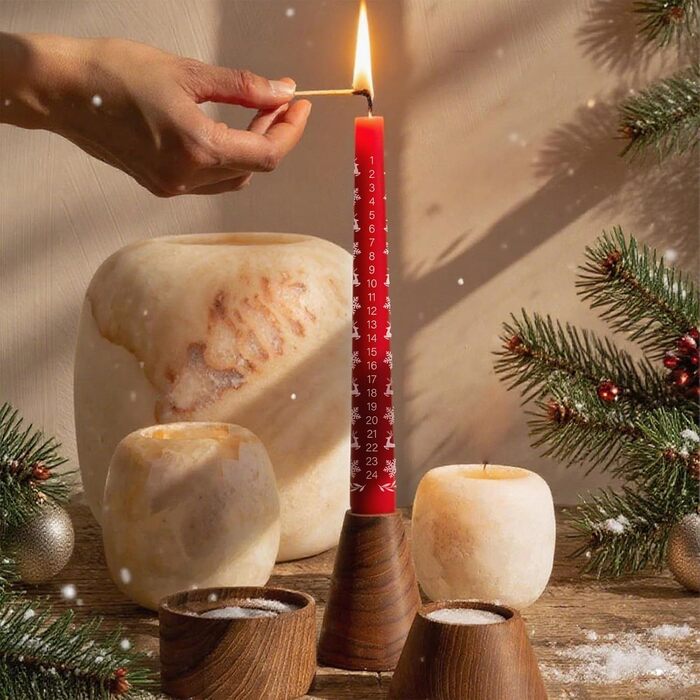 Набір з 2 різдвяних свічок у вигляді адвент-календарю 2 х 24 см, червоний UIKTSSL