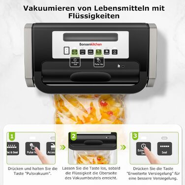 Вакуумний пакувальник з нержавіючої сталі та 2 вакуумних рулони, 15 л/хв 125 Вт Bonsenkitchen