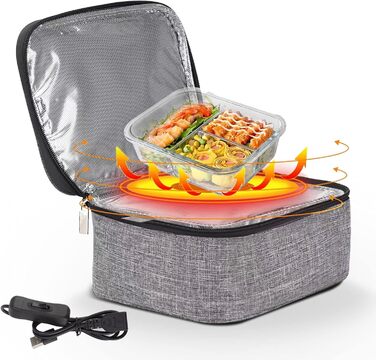 Портативна міні-піч Goshyda, портативна USB-сумка для підігріву їжі, обідів, для офісу, дому, автомобіля, далекобійника, 5V міні-персональний підігрітий ланч-бокс, матеріал з тканини Оксфорд, легке очищення