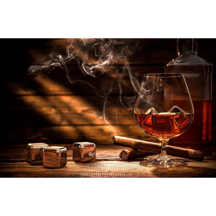 Набір каменів для віскі - 8 багаторазових кубиків льоду, щипці, тканинний мішок, VINENCO