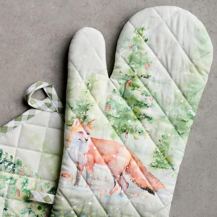 Рукавички для духовки Maison d&39 Hermine, Прихватки для каструль, 100 бавовна, термостійкі кухонні рукавички, рукавички для духовки (19 x 33 см) та прихватки для каструль (20 x 20 см) для приготування їжі, Morzine - Рукавички для духовки (19 x 33 см) та 