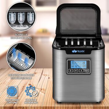 Льодогенератор з нержавіючої сталі 2,2 л 150 Вт tillvex