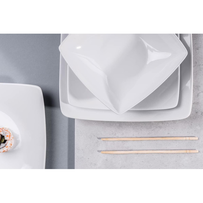 Консімо. Обідні тарілки на 6 персон - Набір з 6 тарілок - Посудомийні машини - Можна використовувати в мікрохвильовій печі - Набір керамічних тарілок - EPIRI Сучасна велика обідня тарілка - 25x25см - Black Matt (Білий)