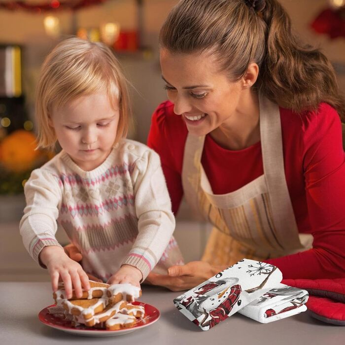 Набір з 2 різдвяних кухонних рушників Сніговик, Ялинки 43 x 66 см YAXZIM