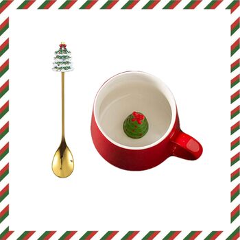 Кухоль Санта Клауса, Різдвяна ялинка, Кухоль сніговика, Кухоль оленів, Різдвяні кухлі, Різдвяні кухлі, Червона різдвяна порцелянова різдвяна керамічна 350 мл (Різдвяна ялинка)