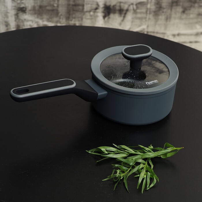 Ківш Fissman LAURA 16x7,9 см / 1,4 л зі скляною кришкою алюміній з антипригарним покриттям (14475)