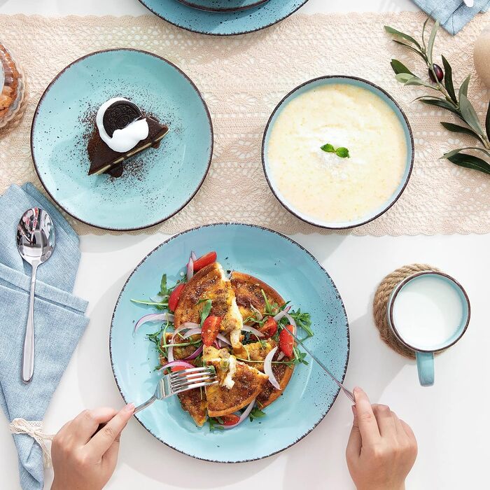 Набір посуду Vancasso на 12 осіб, набір керамічного посуду Navia, комбінований набір з 48 предметів з обідніми тарілками, салатницями, мисками та чашками, вінтажний вигляд, натуральний дизайн