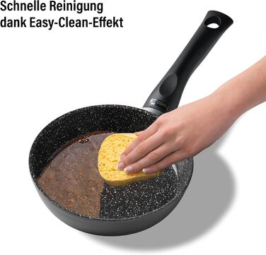 Керамічна сковорода STONELINE з кришкою. Керамічна сковорода. Індукційна антипригарна сковорода. Керамічне покриття з частинками справжнього каменю, сковорода без PFAS, для всіх типів плит, підходить для духовки (16 см)